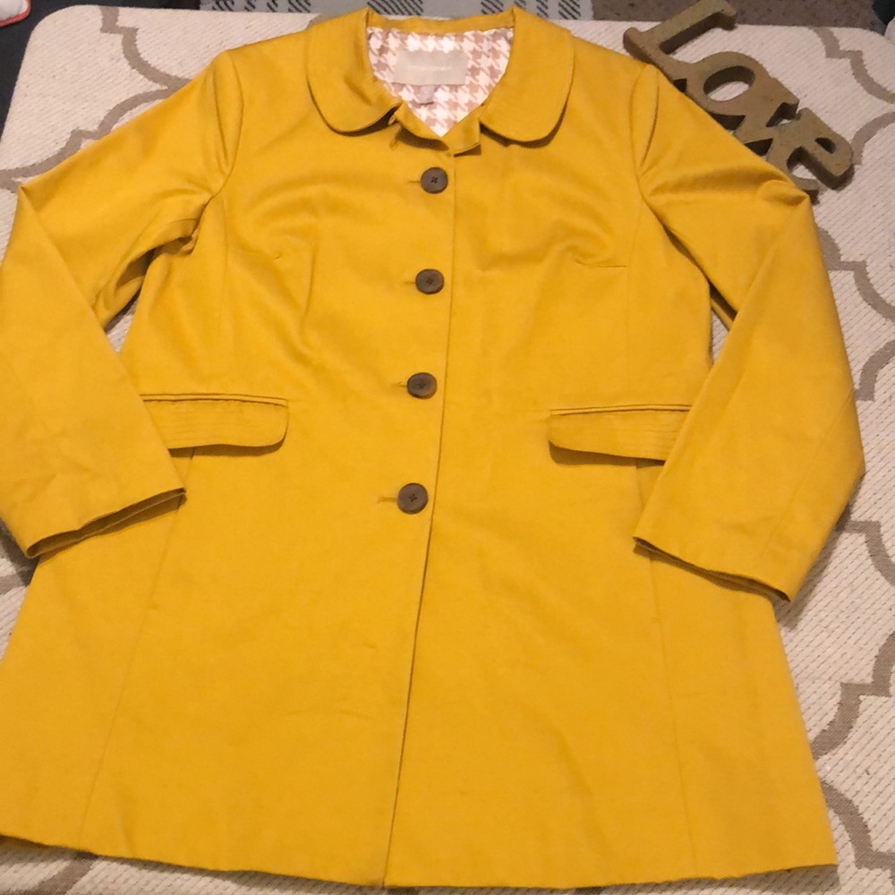 Banana Republic Cotton Yellow Pea Coat with houndstooth lining